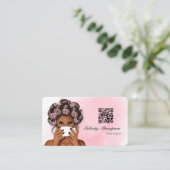 おしゃれなピンクのヘアスタイリストQRコード 名刺 (スタンド正面)