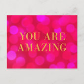 おしゃれなピンクのボケライト フェイクゴールド あなたはすごい ポストカード (正面)