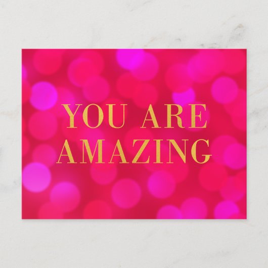 おしゃれなピンクのボケライト フェイクゴールド あなたはすごい ポストカード (正面)