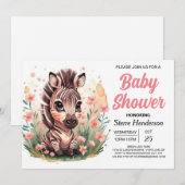 おしゃれなピンクのボヘミアンレザー ベイビーシャワー 招待状 (正面/裏面)