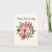 おしゃれなピンクのポインセチアのクリスマスカード カード (正面)