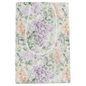 おしゃれなピンクのライラックとラベンダーの花のブライダルシャワー ミディアムペーパーバッグ (正面)