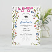 おしゃれなピンクのリボン写真 卒業パーティー 招待状 (スタンド正面)