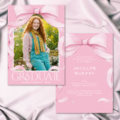 おしゃれなピンクのリボン 卒業写真 発表 招待状