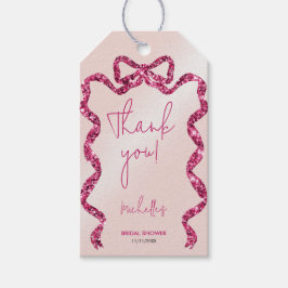おしゃれなピンクのリボン 結婚おめでとう ギフトタグ