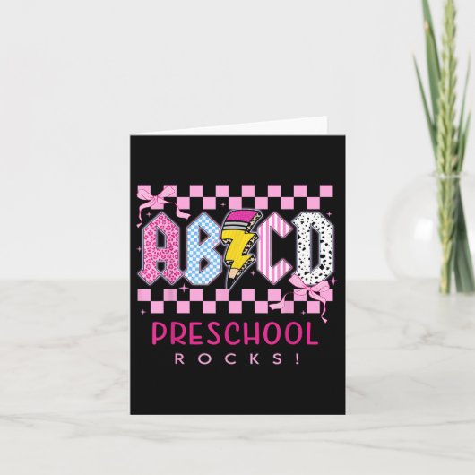 おしゃれなピンクのリボン Abcd 幼稚園 Rocks 鉛筆 稲妻 カード (正面)
