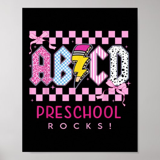 おしゃれなピンクのリボン Abcd 幼稚園 Rocks 鉛筆 稲妻 ポスター (正面)