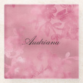 おしゃれなピンクのレース ガラスコースター (正面)