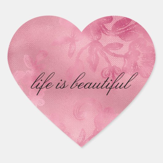 おしゃれなピンクのレース ハートシール (正面)