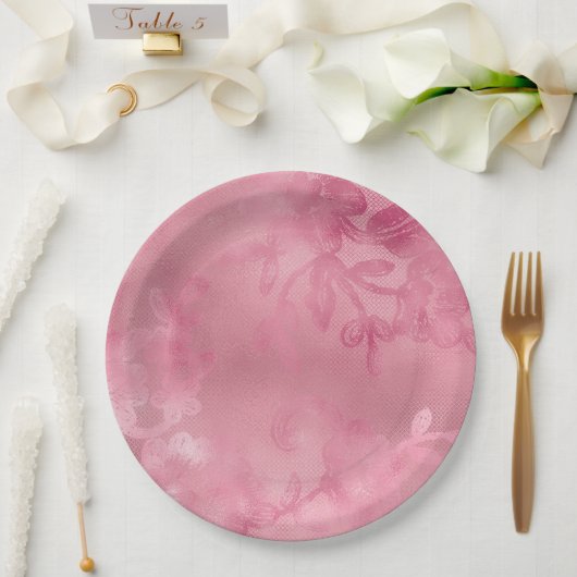 おしゃれなピンクのレース ペーパープレート (ウェディング)