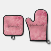 おしゃれなピンクのレース 鍋つかみ&鍋敷きセット (正面)