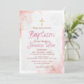 おしゃれなピンクの娘の洗礼招待状カード 招待状 (スタンド正面)