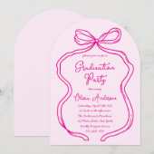 おしゃれなピンクの手描きリボンとスクリプトの卒業パーティー 招待状 (正面/裏面)