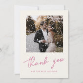 おしゃれなピンクの手描き結婚式写真 サンキューカード (正面)