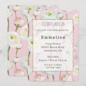 おしゃれなピンクの抽象的な花の誕生日 招待状 (正面/裏面)