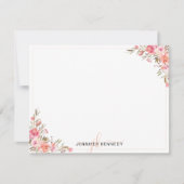 おしゃれなピンクの桃色の水彩花のメモカード ノートカード (正面)