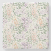 おしゃれなピンクの桃色 ラベンダー 紫陽花 花のウェディング ストーンコースター (正面)