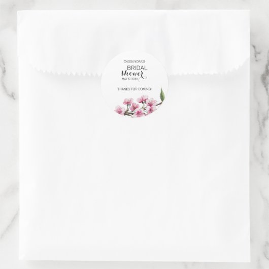おしゃれなピンクの桜の花のブライダルシャワーのお礼 ラウンドシール (バッグ)