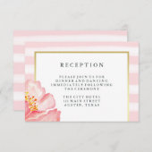 おしゃれなピンクの水彩ペオニーとストライプの受付カード エンクロージャーカード (正面/裏面)