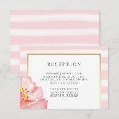 おしゃれなピンクの水彩ペオニーとストライプの披露宴 エンクロージャーカード (正面/裏面)