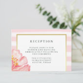 おしゃれなピンクの水彩ペオニーとストライプの披露宴 エンクロージャーカード (スタンド正面)