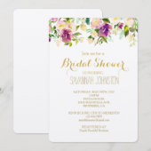 おしゃれなピンクの水彩花のブライダルシャワー 招待状 (正面/裏面)