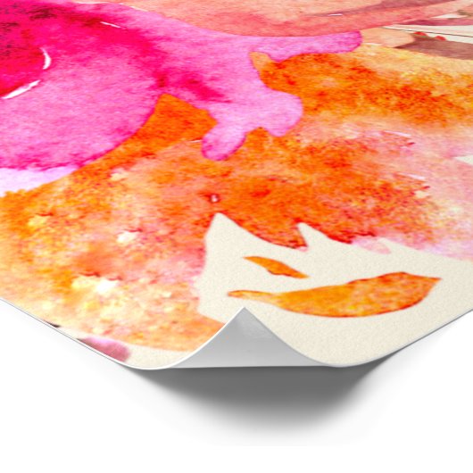 おしゃれなピンクの水彩花イラストの結婚式ウェルカムサイン ポスター (角)