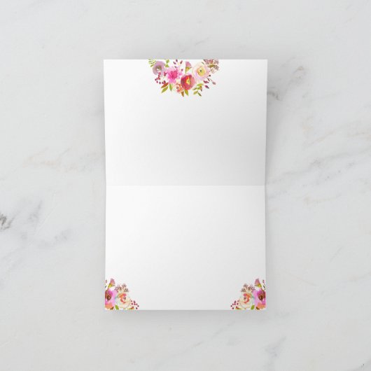 おしゃれなピンクの水彩花柄のサンキューカード サンキューカード (内部)