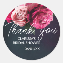 おしゃれなピンクの芍薬 感謝の気持ちを込めたモダンなウェディングシャワーのお礼 ラウンドシール