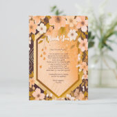 おしゃれなピンクの花とシャンパンのブライダルシャワーパーティー サンキューカード (スタンド正面)