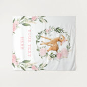 おしゃれなピンクの花と森林の鹿の女の子の赤ちゃん背景 タペストリー (正面(横))