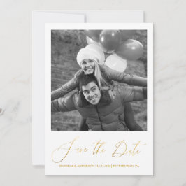 おしゃれなピンクの花のカリグラフィー写真 Save the Date セーブザデート