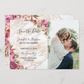 おしゃれなピンクの花のゴールドマーブル Save the Dates セーブザデート (正面/裏面)