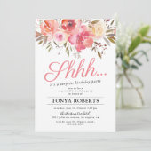 おしゃれなピンクの花のサプライズ誕生日パーティー 招待状 (スタンド正面)