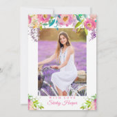 おしゃれなピンクの花のスイート16 16歳の誕生日写真 招待状 (裏面)