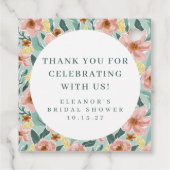 おしゃれなピンクの花のブライダルシャワー カスタム感謝メッセージ フェイバータグ (裏面)