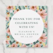 おしゃれなピンクの花のブライダルシャワー カスタム感謝メッセージ フェイバータグ (正面)