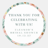 おしゃれなピンクの花のブライダルシャワー カスタム感謝 ラウンドシール (正面)