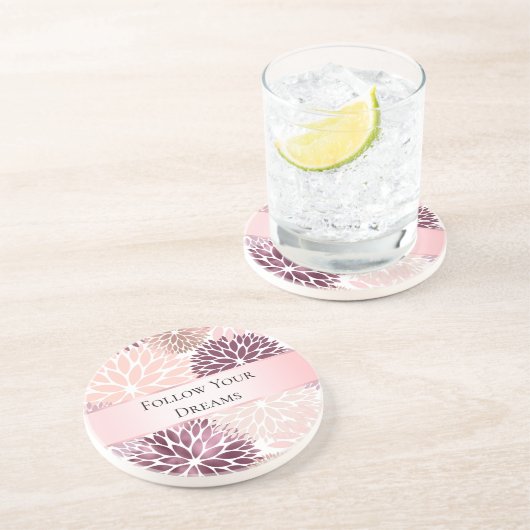 おしゃれなピンクの花のブライダルシャワー コースター (側面)
