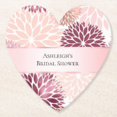 おしゃれなピンクの花のブライダルシャワー ペーパーコースター (正面)