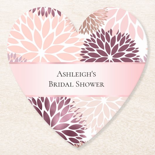 おしゃれなピンクの花のブライダルシャワー ペーパーコースター (正面)