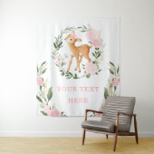 おしゃれなピンクの花の森の鹿の女の子の赤ちゃんの背景 タペストリー (インサイチュ)
