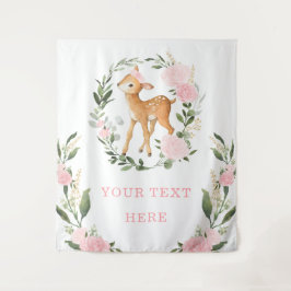 おしゃれなピンクの花の森の鹿の女の子の赤ちゃんの背景 タペストリー
