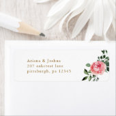 おしゃれなピンクの花の結婚式の返信住所ラベル ラベル (インサイチュ)