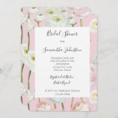 おしゃれなピンクの花柄アブストラクト ブライダルシャワー 招待状 (正面/裏面)
