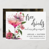 おしゃれなピンクの花柄ドレス　トレンディな写真　結婚式 セーブザデート (正面/裏面)