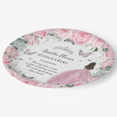 おしゃれなピンクの花柄プリンセス シルバー キンセアニエラ XV ペーパープレート (アングル)