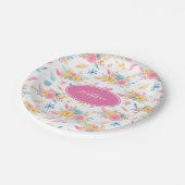 おしゃれなピンクの花柄モノグラム ペーパープレート (アングル)