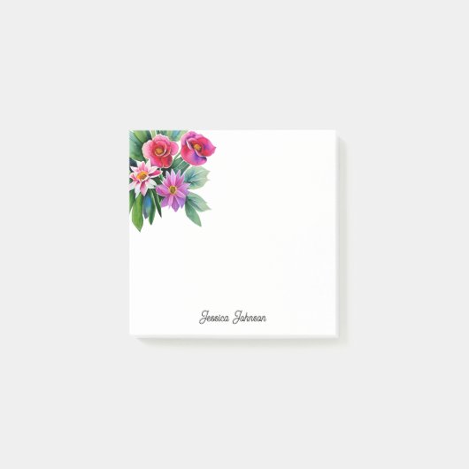 おしゃれなピンクの花 お名前入り ポストイット (正面)