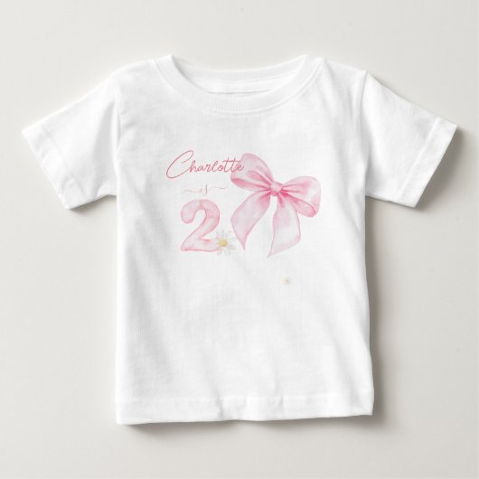 おしゃれなピンクの蝶リボン2 2歳の誕生日 ベビーTシャツ (正面)